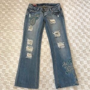 Lee Cooper Y2k Low Rise Embroidered Distressed Denim Jeans